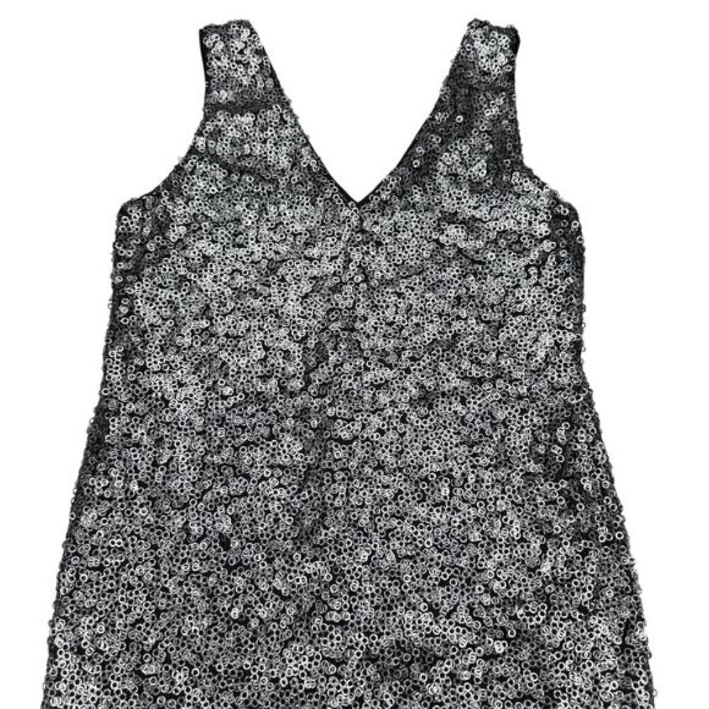 LILY ALLEN Vero Moda Silver Sequin Shift Dress Sz Large - Picture 8 of 9